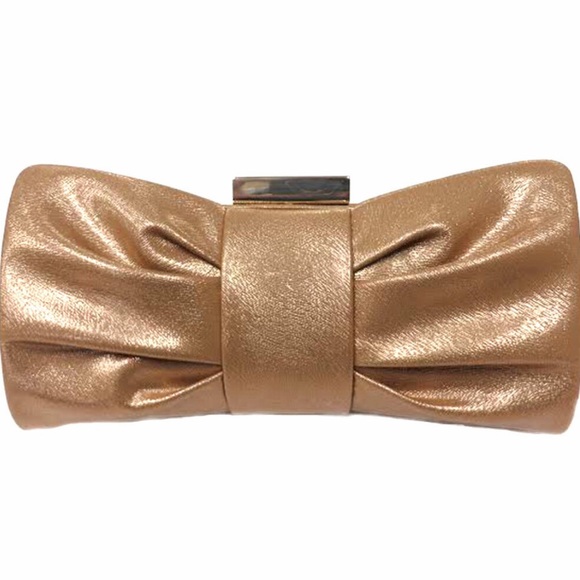 Sondra Roberts Handbags - Textured Bronze Metallic Bow Clutch,NWT